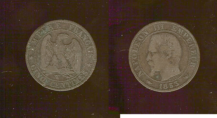 Cinq centimes Napoléon III, tête nue 1853 Lille TB
